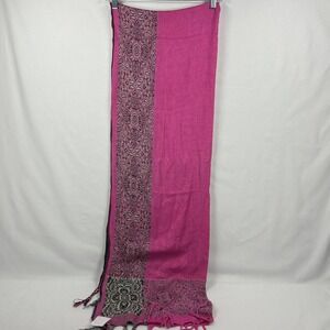Hot Pink Paisley Long Scarf Woven Fringe Faux Pocket Scarf